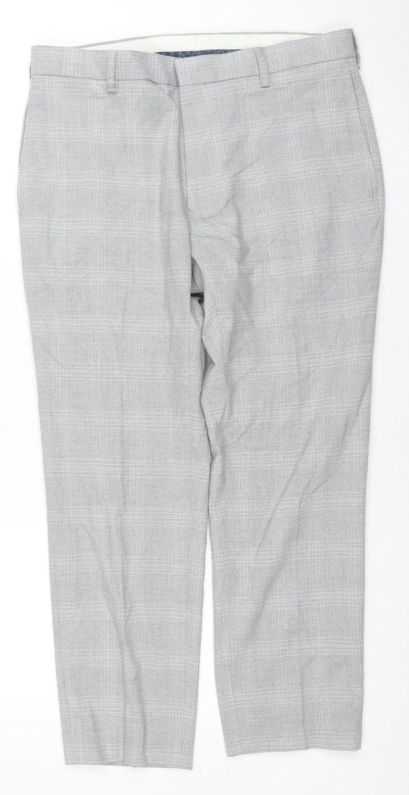 Marks and Spencer Men's Grey Check Skinny Fit Trousers 32 Short