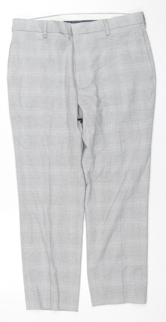 Marks and Spencer Men's Grey Check Skinny Fit Trousers 32 Short
