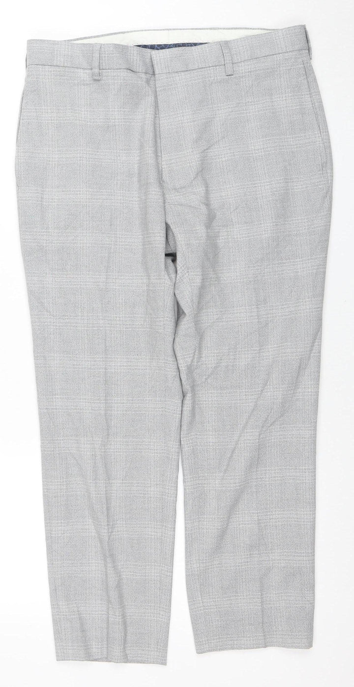 Marks and Spencer Men's Grey Check Skinny Fit Trousers 32 Short