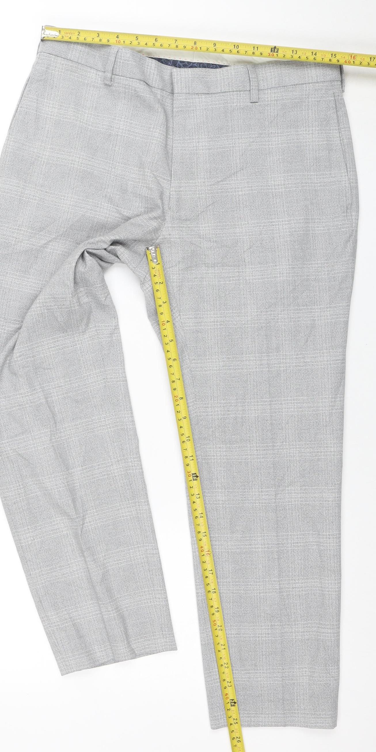 Marks and Spencer Men's Grey Check Skinny Fit Trousers 32 Short