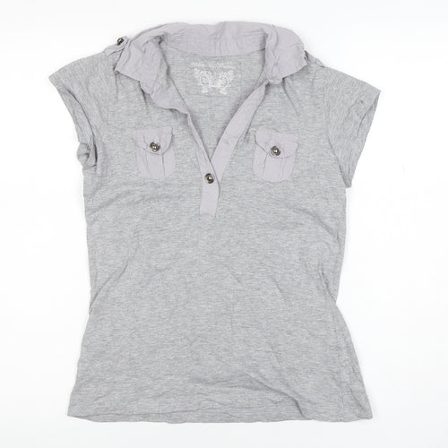 Papaya Women's Grey Short Sleeve Collared Polo Top Size 12