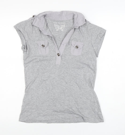 Papaya Women's Grey Short Sleeve Collared Polo Top Size 12