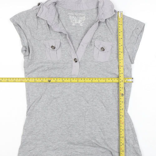 Papaya Women's Grey Short Sleeve Collared Polo Top Size 12