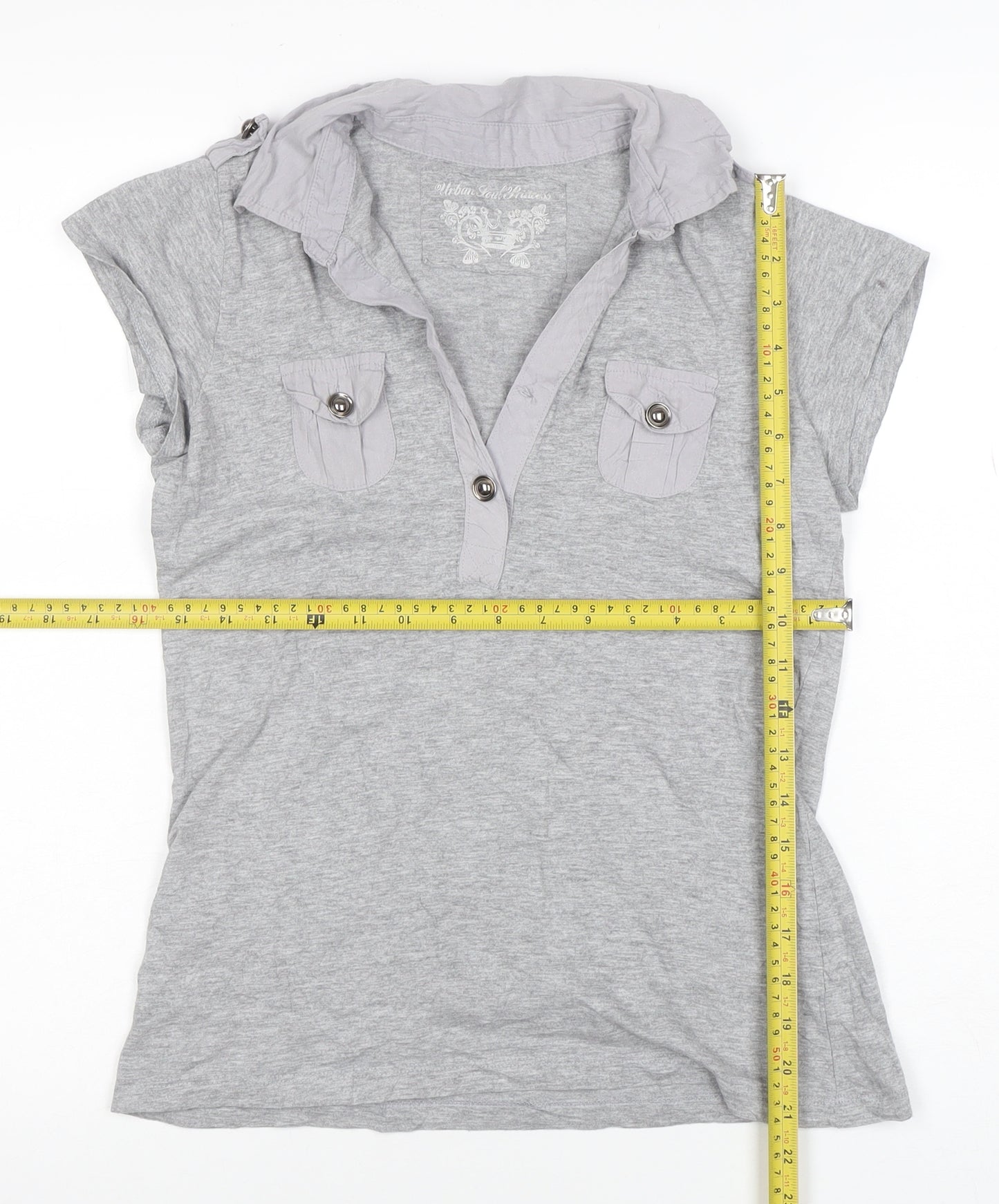 Papaya Women's Grey Short Sleeve Collared Polo Top Size 12