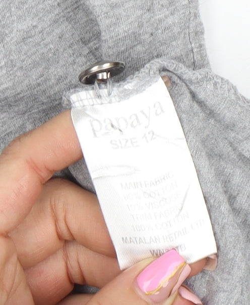 Papaya Women's Grey Short Sleeve Collared Polo Top Size 12