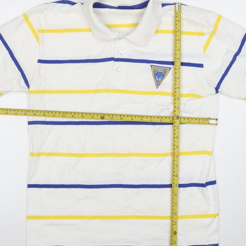100% Wolves Men's White Striped Rugby Polo Shirt L Cotton Short Sleeve