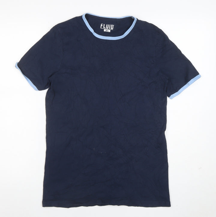 Fluid Mens Navy Blue Short Sleeve Crew Neck Cotton T-Shirt Size S