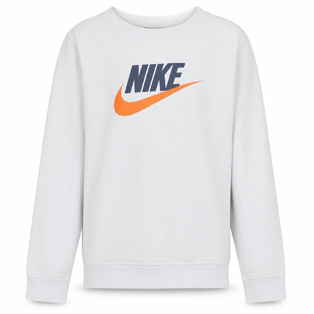 Front view of Nike boys’ white standard fit xl sweatshirt with logo print