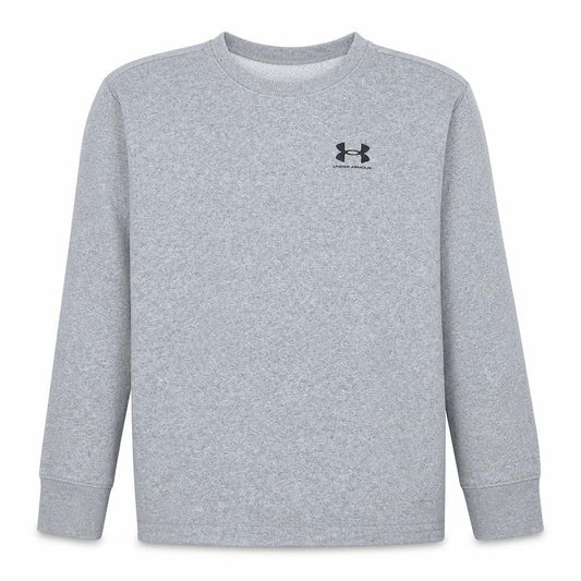 Front view of Under Armour men’s grey crew neck sweatshirt medium loose fit
