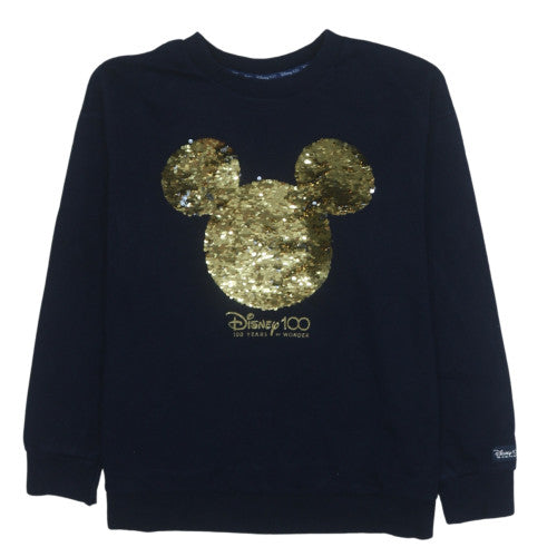 Disney 100 George Womens Black Gold Sequin Mickey Sweatshirt L 16-18