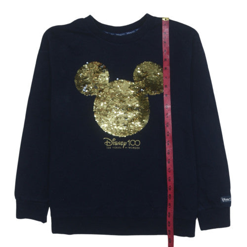 Disney 100 George Womens Black Gold Sequin Mickey Sweatshirt L 16-18