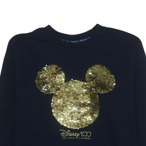 Disney 100 George Womens Black Gold Sequin Mickey Sweatshirt L 16-18