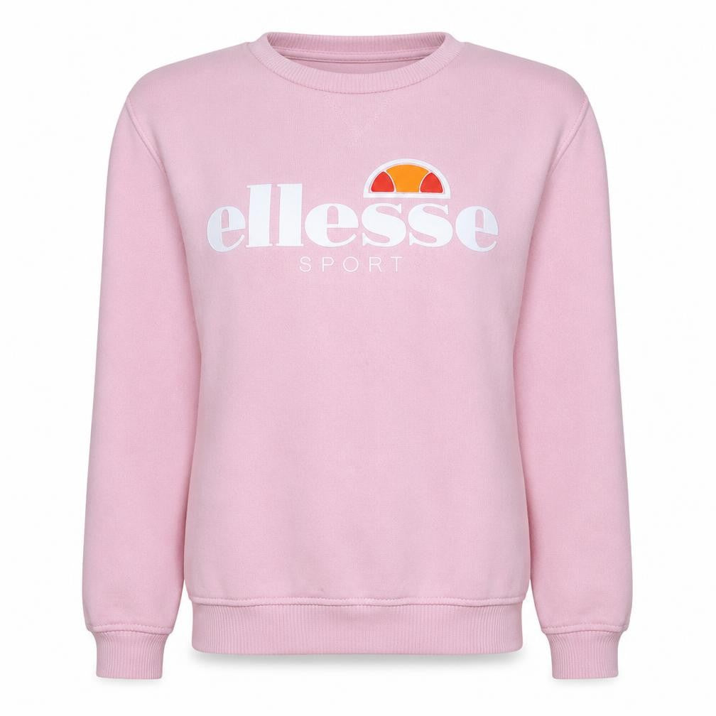 Front view of Ellesse Women Pink Cotton Blend Pullover Sweatshirt UK 10