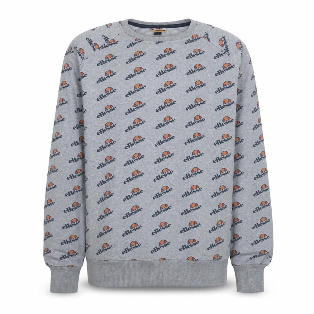 Front view of Ellesse men’s grey logo print crew neck sweatshirt, size L