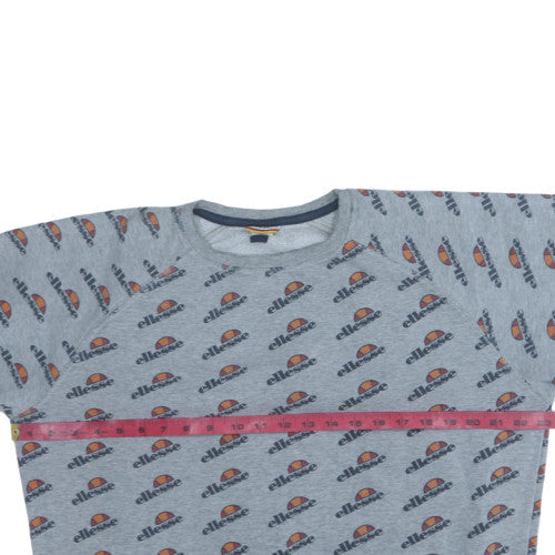 Ellesse Mens Grey Logo Print Crew Neck Sweatshirt Size L