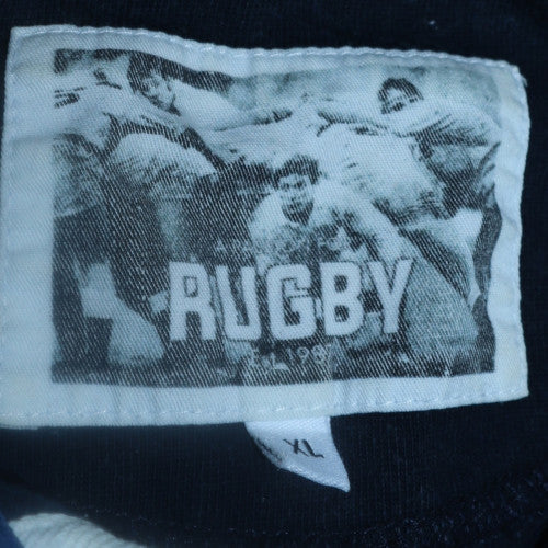 Rugby Men's Blue Embroidered Flag Long Sleeve Polo Shirt XL