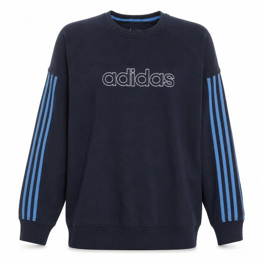 Front view of Adidas Men Blue Logo Pullover Sweatshirt Crew Neck Long Sleeve M