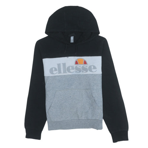 Ellesse Boys Black Grey Colourblock Pullover Hoodie 13-14 Years Cotton Blend