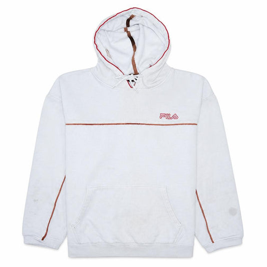 Front view of Fila Men's White L Pullover Hoodie With Logo and Pouch Pocket