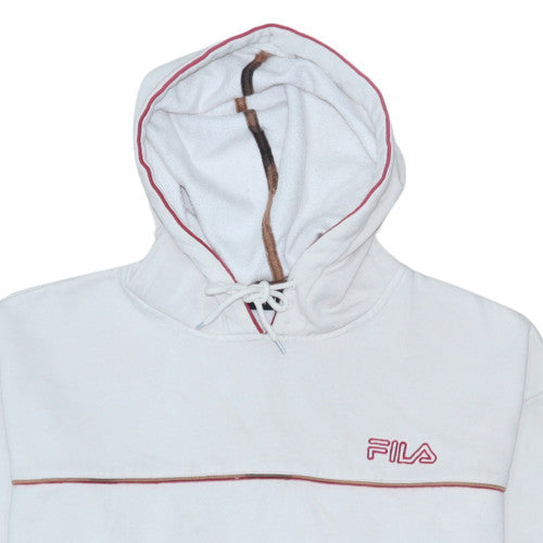 FILA Men's White L Pullover Hoodie With Logo and Pouch Pocket
