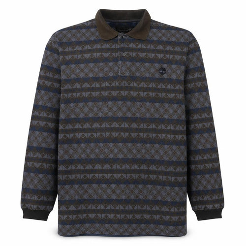 Timberland Men's Brown Geometric Long Sleeve Cotton Polo M