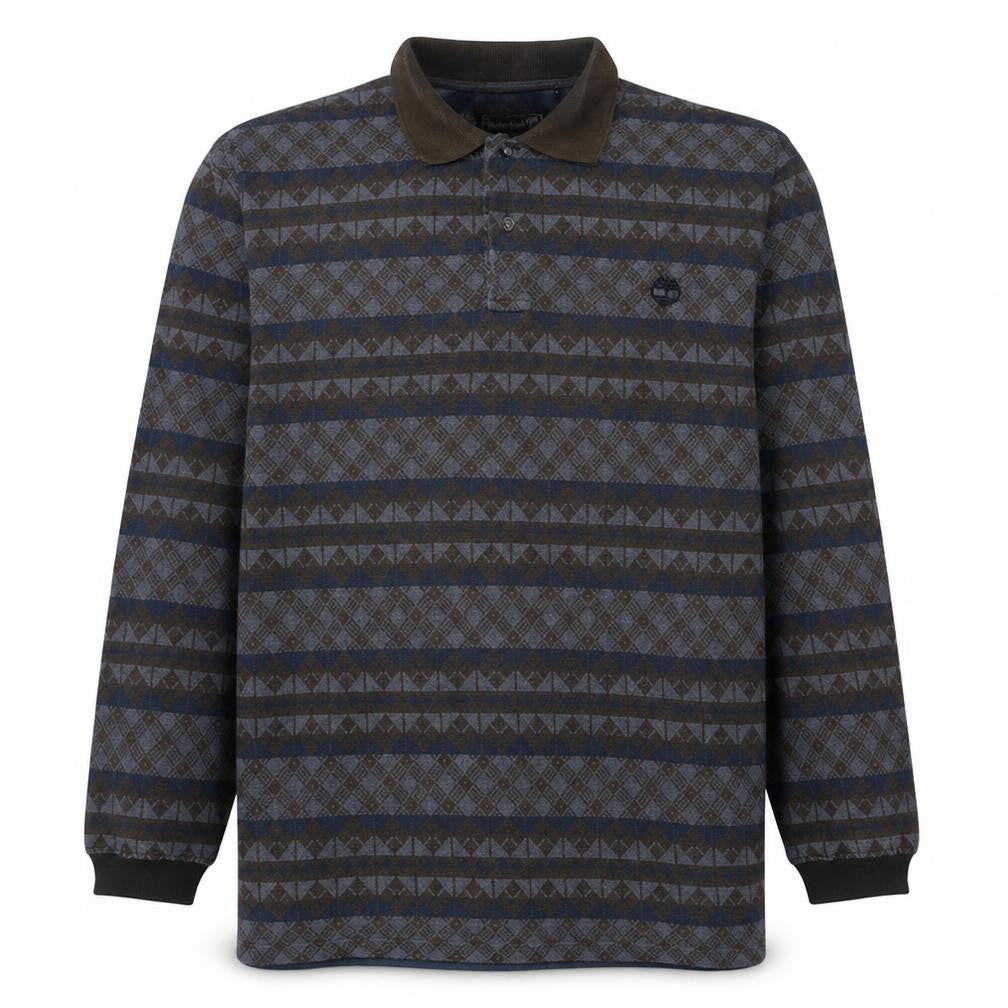 Timberland Men's Brown Geometric Long Sleeve Cotton Polo M
