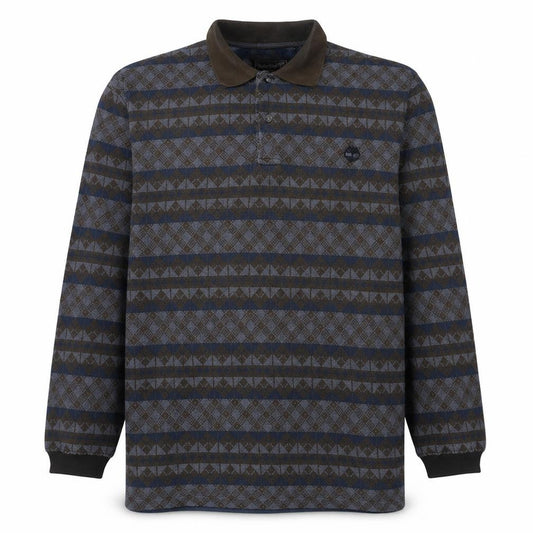 Front view of Timberland Men's Brown Geometric Long Sleeve Cotton Polo M