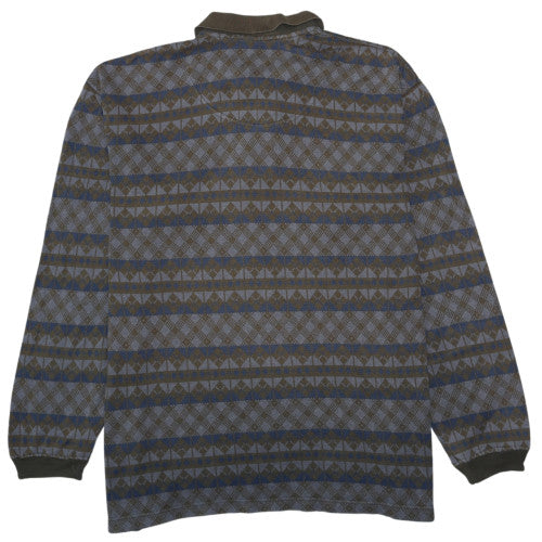 Timberland Men's Brown Geometric Long Sleeve Cotton Polo M