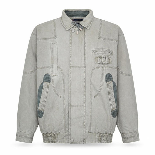 Front view of BAFU Men's Grey Cotton Bomber Jacket XL Regular Fit Casual
