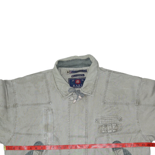 BAFU Men's Grey Cotton Bomber Jacket XL Regular Fit Casual
