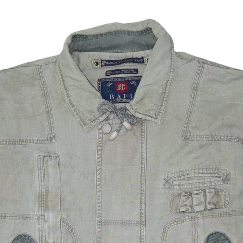 BAFU Men's Grey Cotton Bomber Jacket XL Regular Fit Casual
