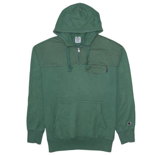 Champion Mens Green Medium 1/4 Zip Hoodie Pullover Fleece Sweatshirt