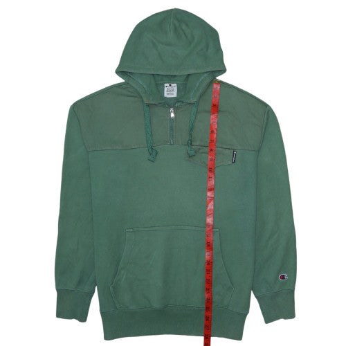 Champion Mens Green Medium 1/4 Zip Hoodie Pullover Fleece Sweatshirt