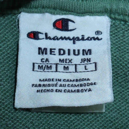 Champion Mens Green Medium 1/4 Zip Hoodie Pullover Fleece Sweatshirt