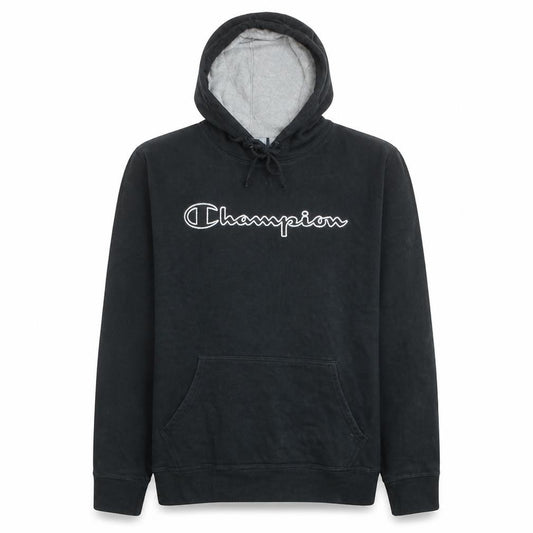 Front view of Champion Men's Black XL Pullover Hoodie with Logo Print
