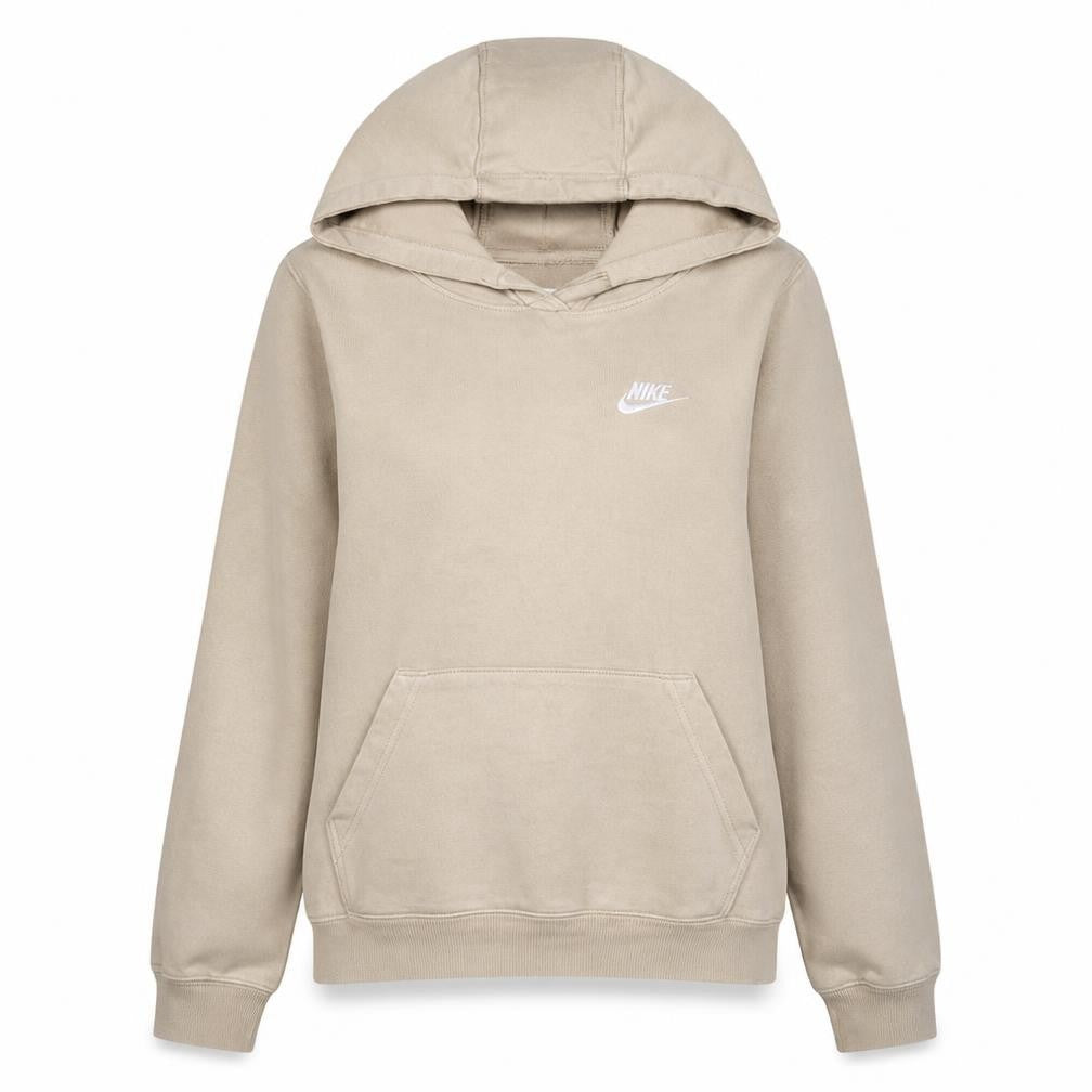 Front view of Nike Women Beige Pullover Hoodie Small Hooded Logo Sweatshirt
