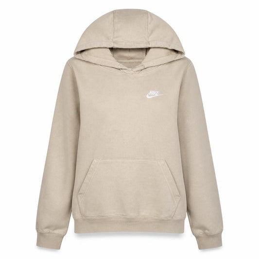 Front view of Nike Women Beige Pullover Hoodie Small Hooded Logo Sweatshirt