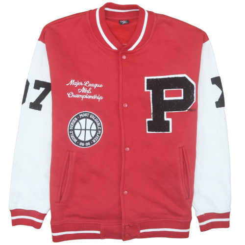 FSBN Men’s Red Varsity Jacket XL Relaxed Fit College Style Cotton Blend