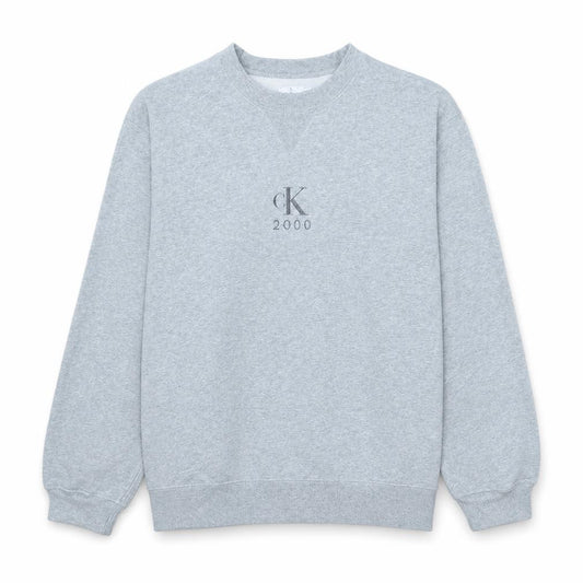 Front view of Calvin Klein Jeans Men's Grey Logo Sweatshirt, size L, Vintage Style