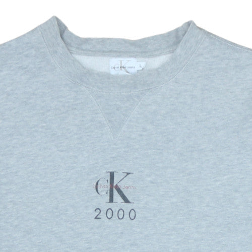 Calvin Klein Jeans Men's Grey Logo Sweatshirt Size L Vintage Style