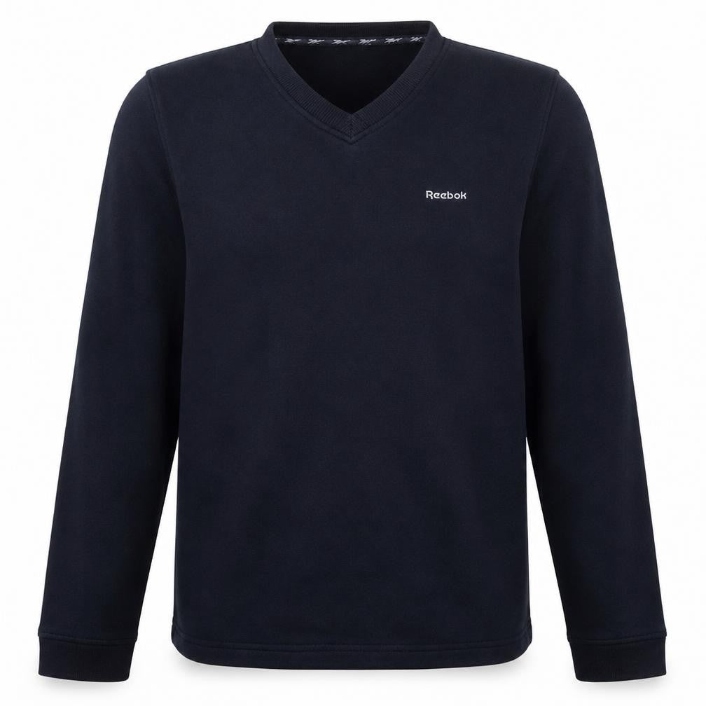 Front view of Reebok unisex black v-neck pullover sweatshirt s
