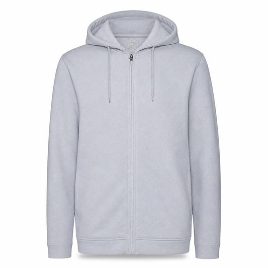 Front view of Gymshark men’s grey full zip hoodie m athletic fit gym training