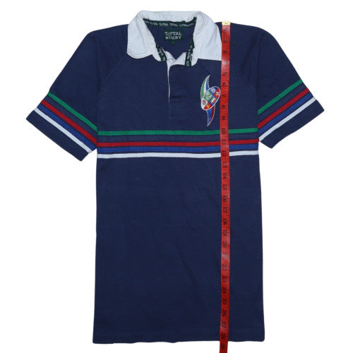 Total Rugby Men's Blue Striped Cotton Polo Shirt Size S