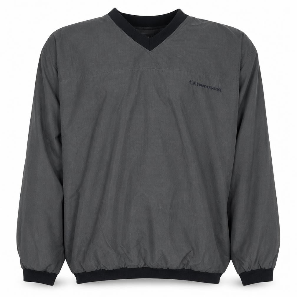 Front view of taem'Keil men’s black v-neck pullover sweatshirt, size L