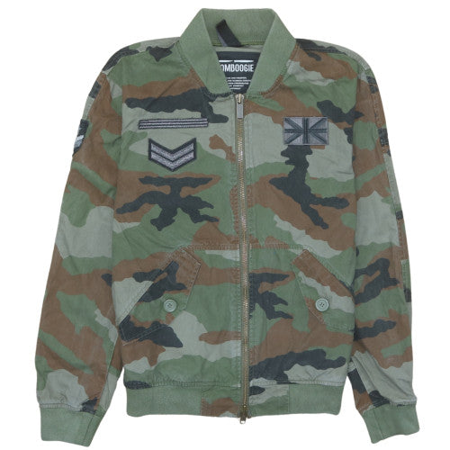 Bomboogie Men's Green Camouflage Bomber Jacket Size L Cotton Military Style