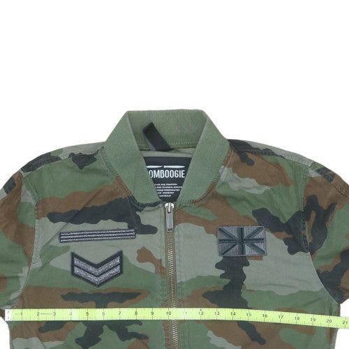 Bomboogie Men's Green Camouflage Bomber Jacket Size L Cotton Military Style