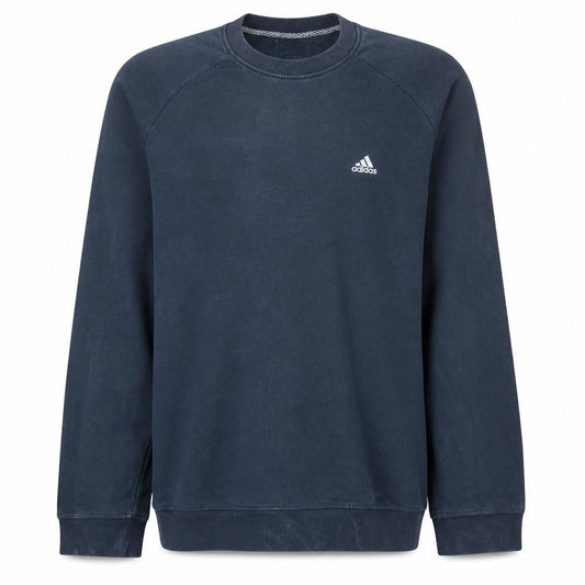 Front view of Adidas Men's Blue Pullover Crew Neck Sweatshirt, size M