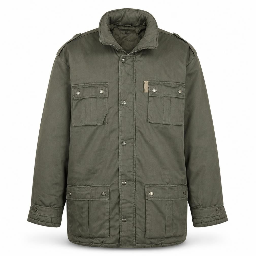 Front view of Workland Men's Green Military Jacket, size 42, Padded Polyester Cotton
