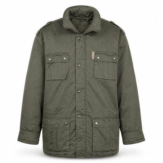 Front view of Workland Men's Green Military Jacket, size 42, Padded Polyester Cotton