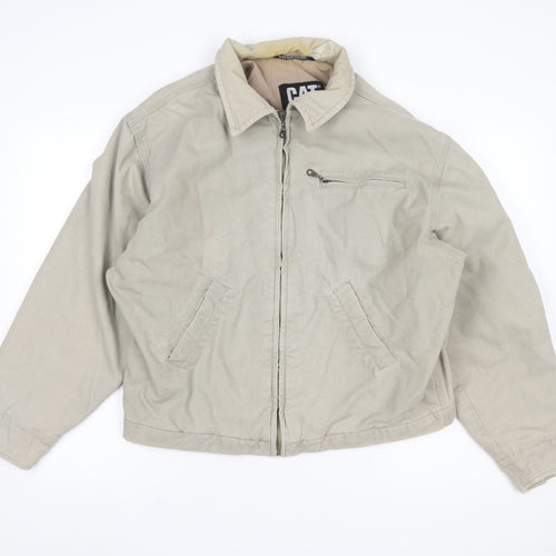 Caterpillar Men's Beige Cotton Bomber Jacket L Workwear Style